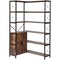 L-Shaped 6-Tier Wood Storage Corner Bookshelf with Cabinet and Metal Frame for Living Room or Office